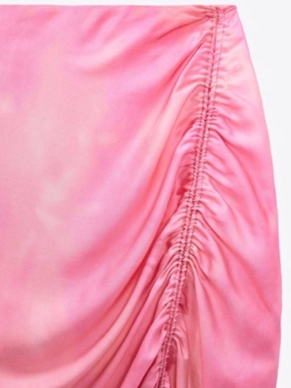 Zara Pink to Coral Ombre Midi Skirt with Side Ruching - Picture 2 of 4